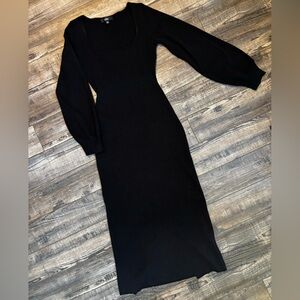 Lulu’s Sweater Life Black Balloon Sleeve Midi Sweater Dress